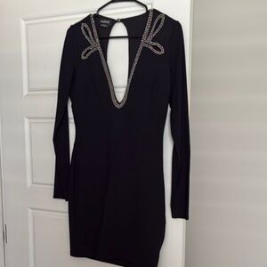 Black Embellished Long Sleeve Dress
